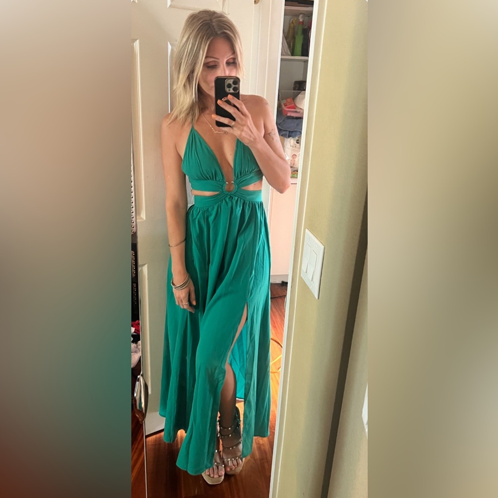 XS green SHEIN flowy maxi dress NWT